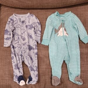 Carter's Blue and Teal Shark Print Baby Bodysuits/Onesies - Size 3 months